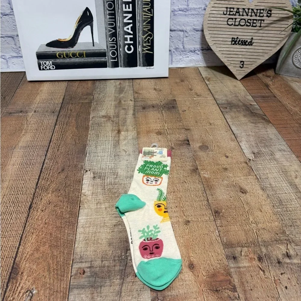 BlueQ Proud Plant Mom Sarah Walsh Crew Sock Soft Combed Cotton nwt